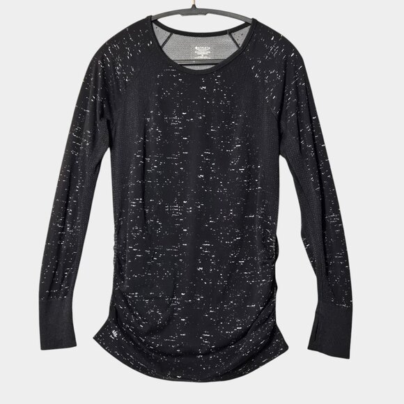 Athleta Speedlight Speckle Long Sleeve Top M Black Workout Athleisure Yoga NWOT - Picture 2 of 9